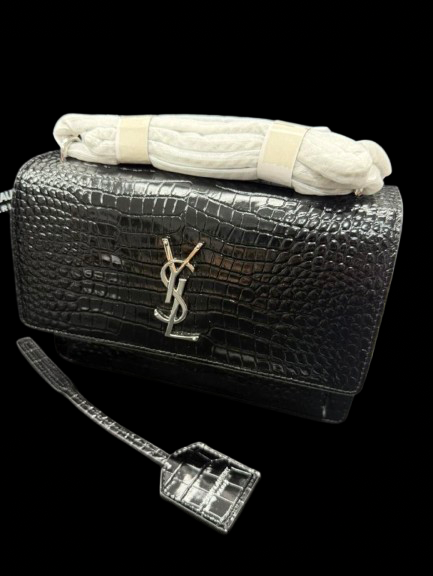 Yves Saint Laurent Sunset Crocodile Embossed Black Chain Bag